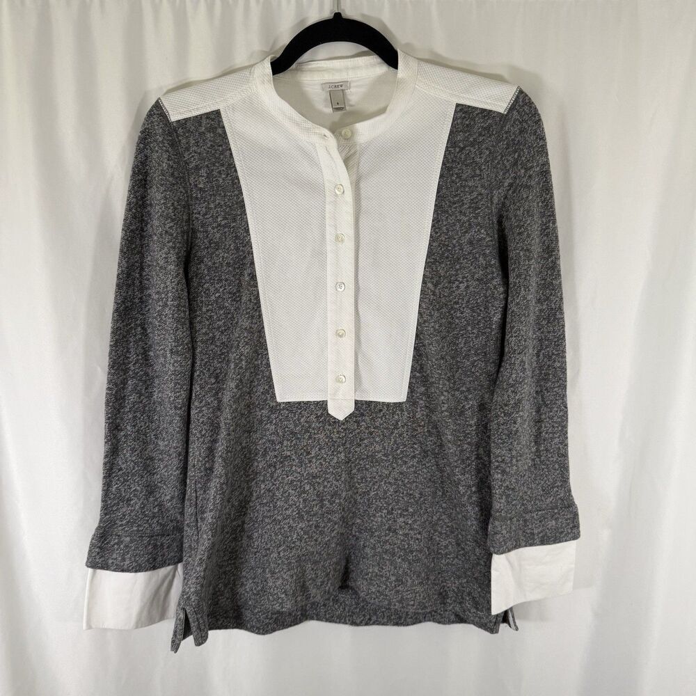 J. Crew Sweater Women's Small White Grey 1/4 Button Long Sleeve
